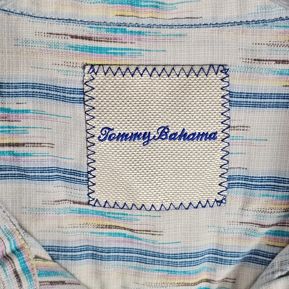 Tommy Bahama Button Down Mens XL Blue IslandZone Silk Blend Ikat Stripe Shirt
